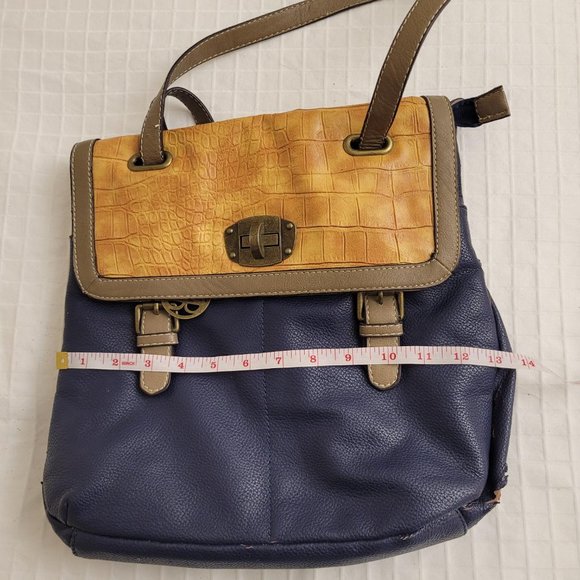 Tan and blue pleather satchel. - Picture 10 of 11